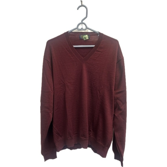 Brooks Brothers Men’s Maroon Fine Italian Merino Wool V-Neck Sweater Size XL - Picture 1 of 5